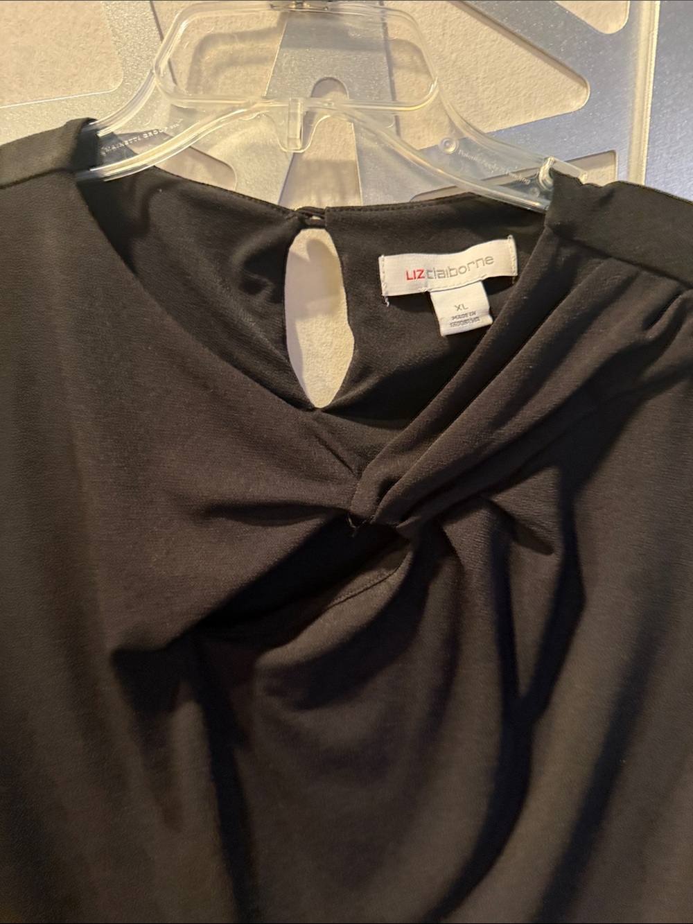 Liz Claiborne Black Blouse with V-Neck Keyhole - Picture 4 of 5